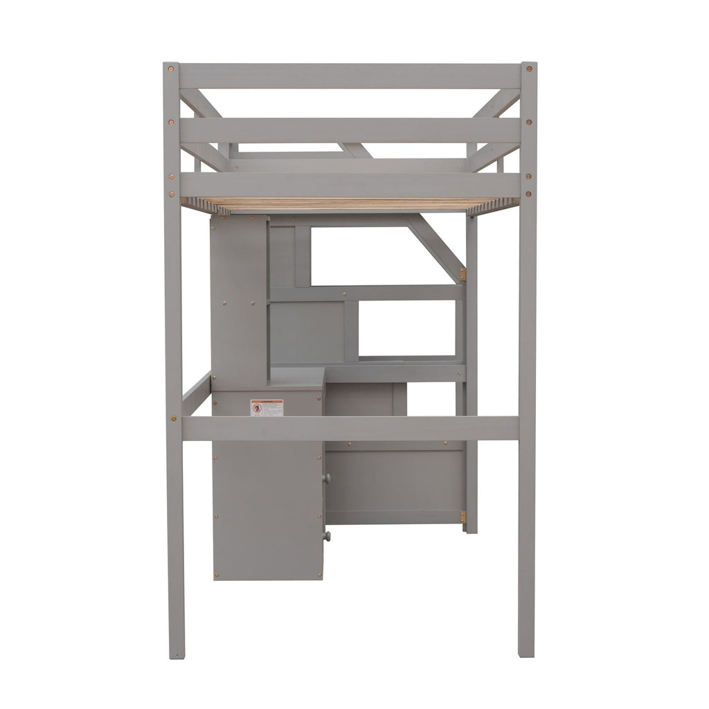 Storage Loft Bed with Stand Alone Bed and Desk - Twin Size