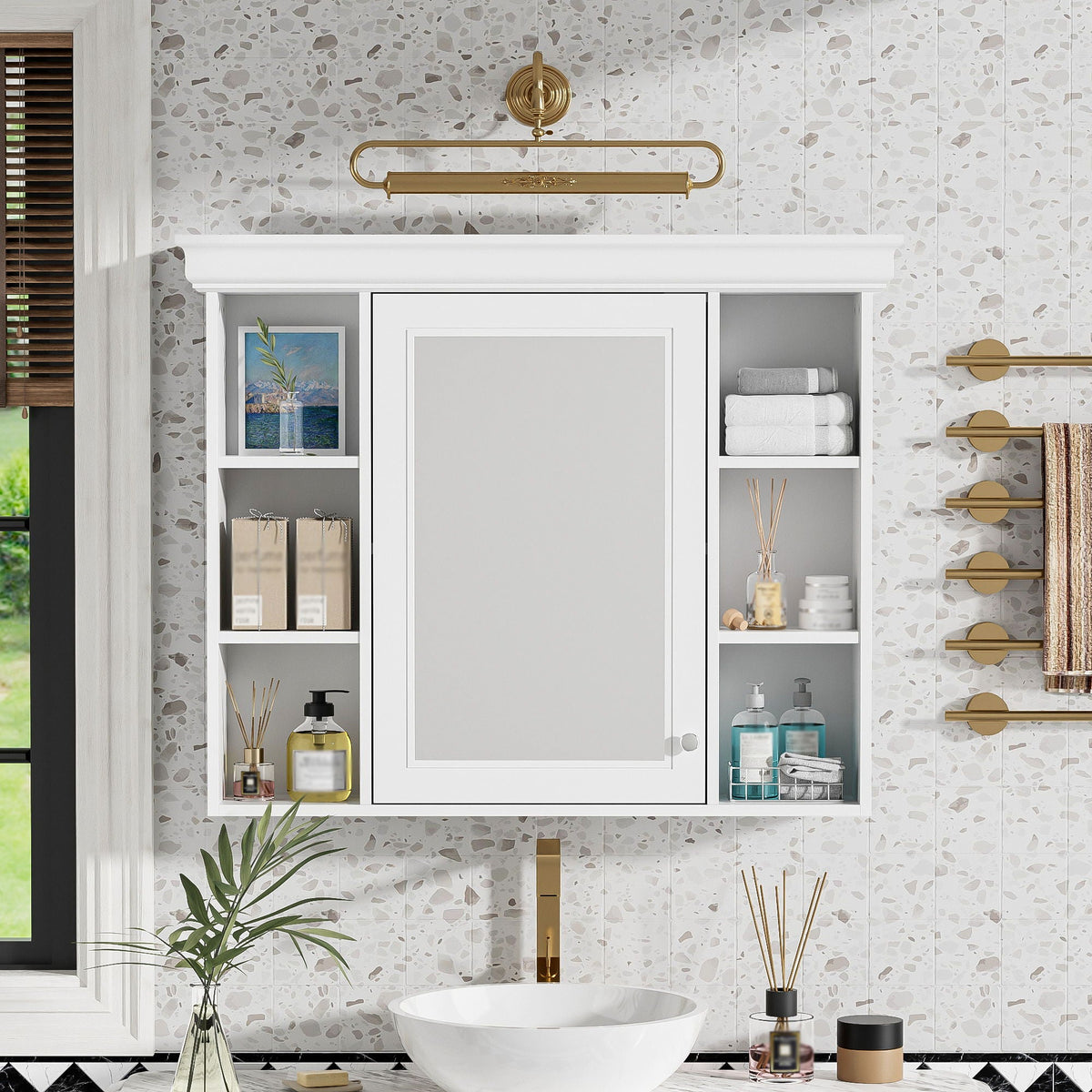 Wall Mounted Bathroom Storage Cabinet with Mirror Door - 35.5" Wide