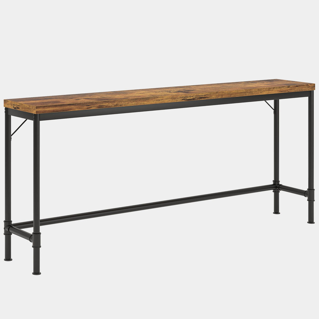 Extra Long Console Table with Industrial Bar-Height - Brown / Black