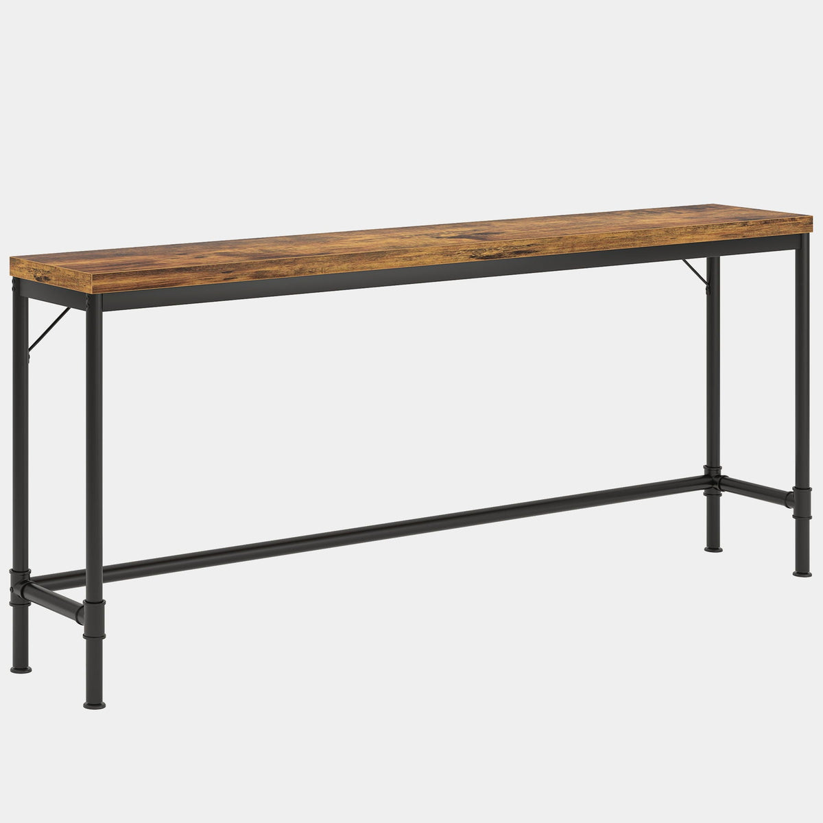 Extra Long Console Table with Industrial Bar-Height - Brown / Black