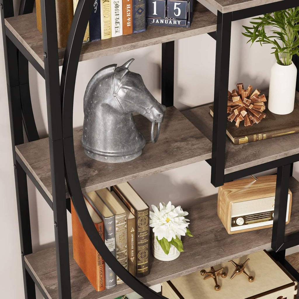 5 Tier Etagere Bookshelf with 8 Open Shelves - Dark Brown or Dark Gray