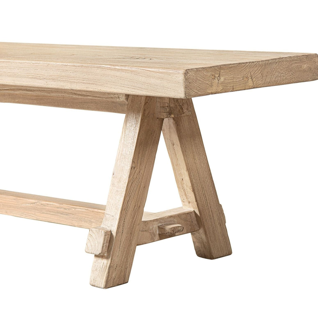 Natural Dining Bench with Pillar Base - Solid Reclaimed Elm