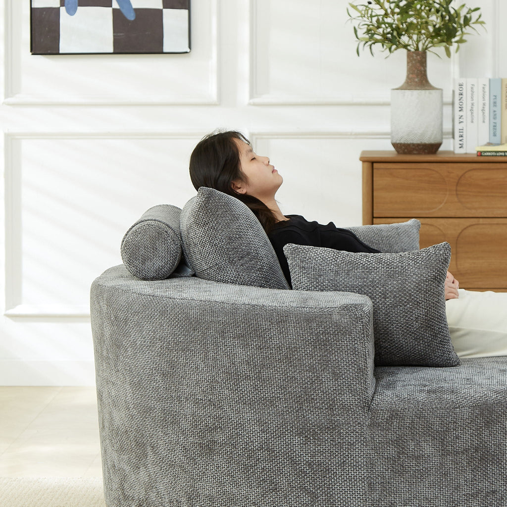 Gray Sleeper Chair Arm Chair with Pillow Support - Chenille Fabric