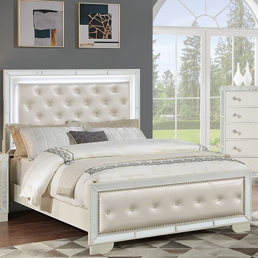 3 Piece Bedroom Set with LED Bed and 2 Nightstands - Beige