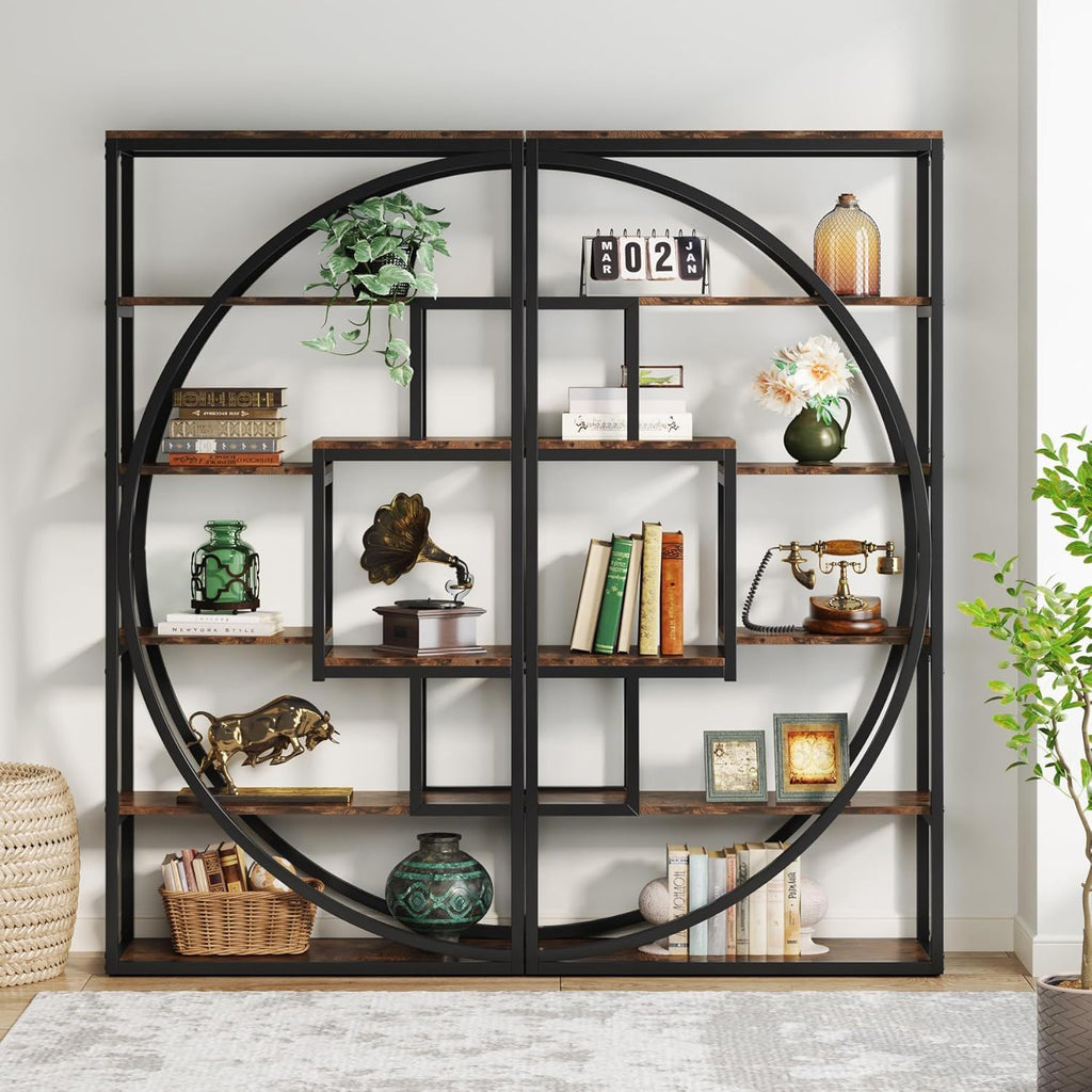 5 Tier Etagere Bookshelf with 8 Open Shelves - Dark Brown or Dark Gray