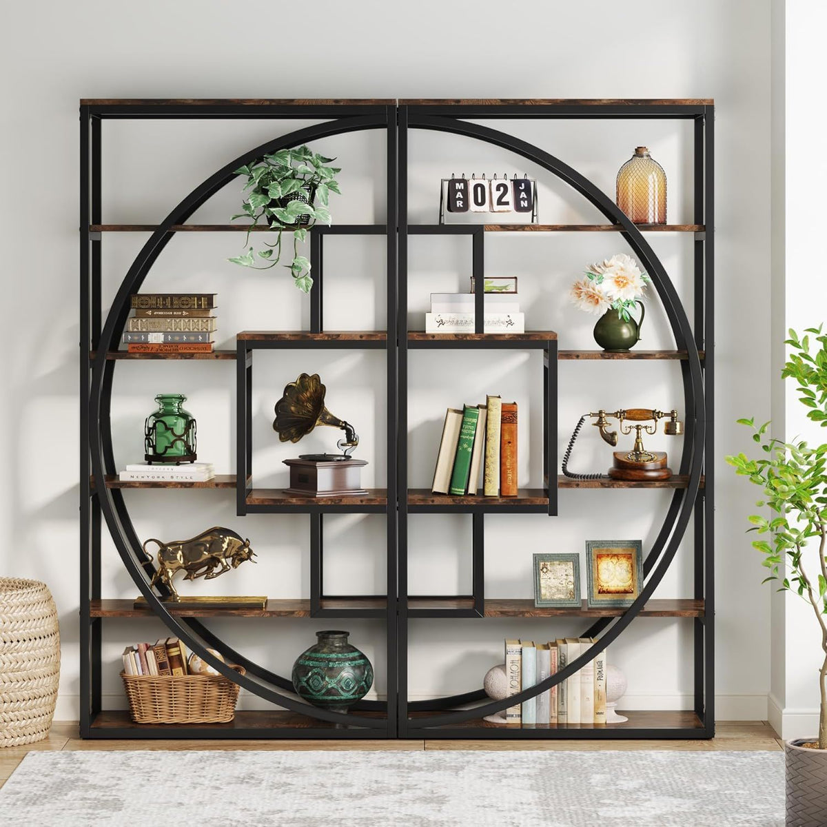 5 Tier Etagere Bookshelf with 8 Open Shelves - Dark Brown or Dark Gray
