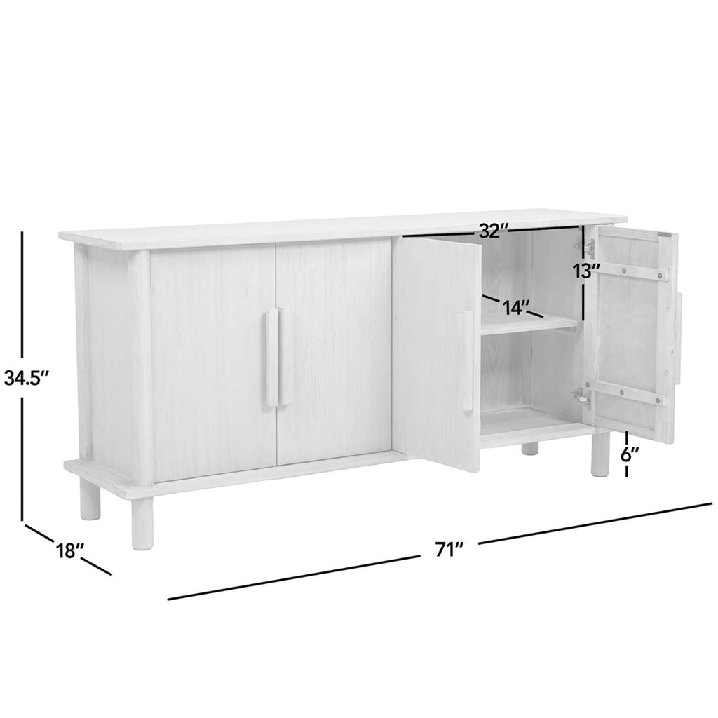 Natural Reclaimed Wood 4 Door Sideboard with Streamlined Storage - Natural