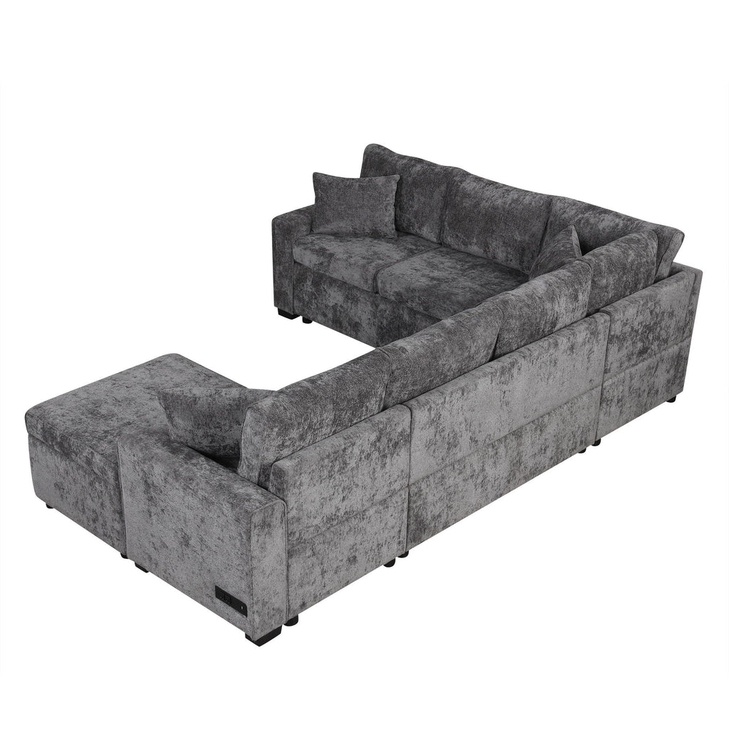 Sleeper Sectional Sofa with Storage Ottoman and USB Charging - White or Dark Gray
