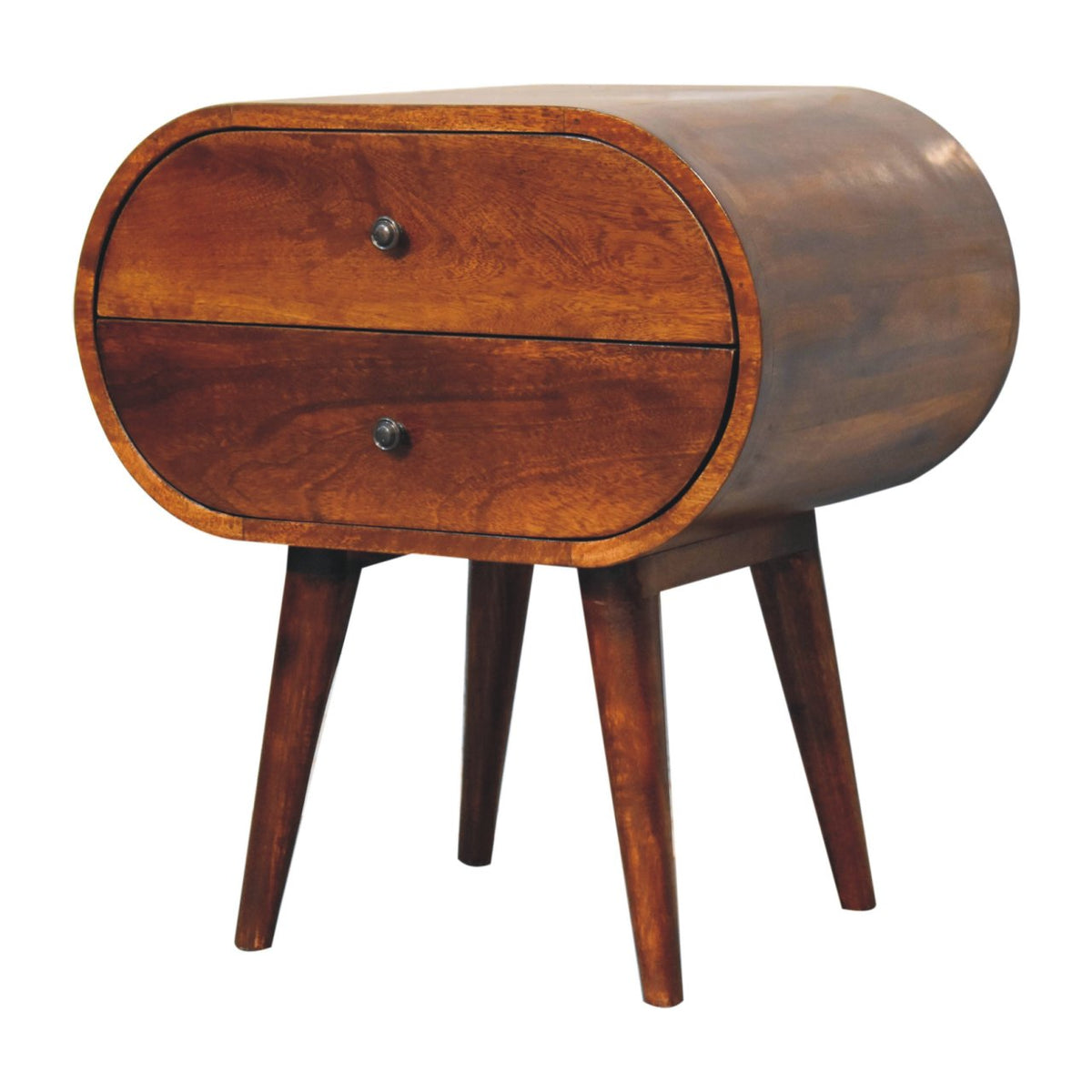 Solid Wood Circular Nightstand with Drawers - Chestnut Finish