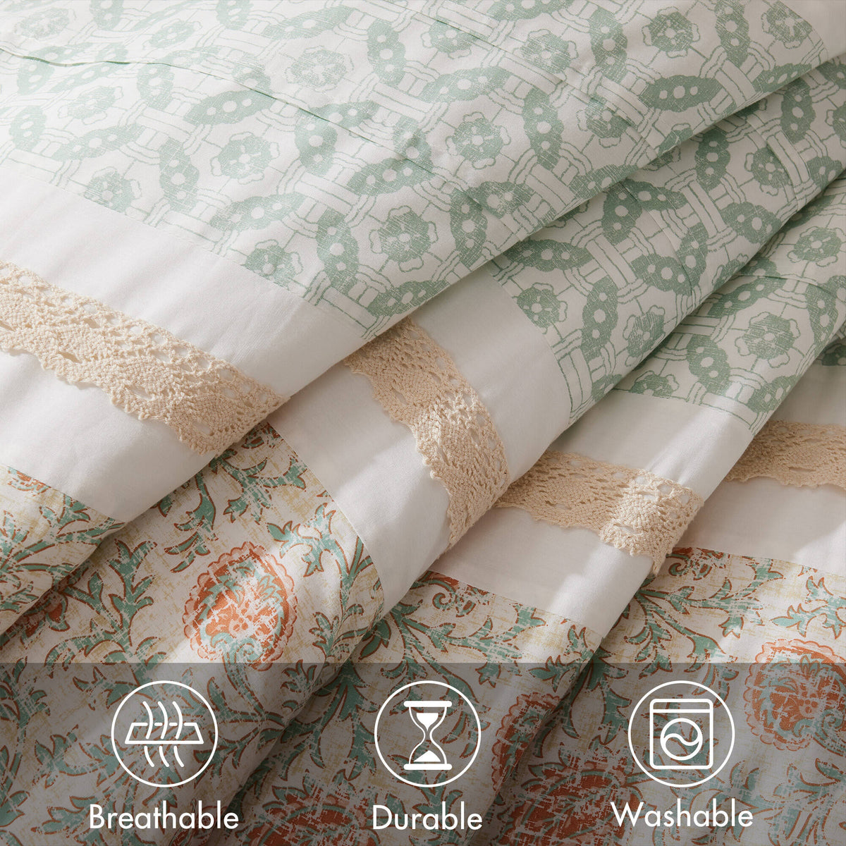 Cotton Percale Comforter Set with Decorative Pillows - Coral