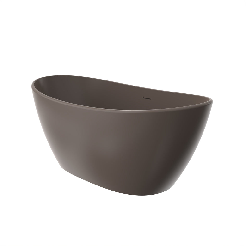 61 Inch Freestanding Solid Surface Soaking Bathtub with Matte Finish - Cream