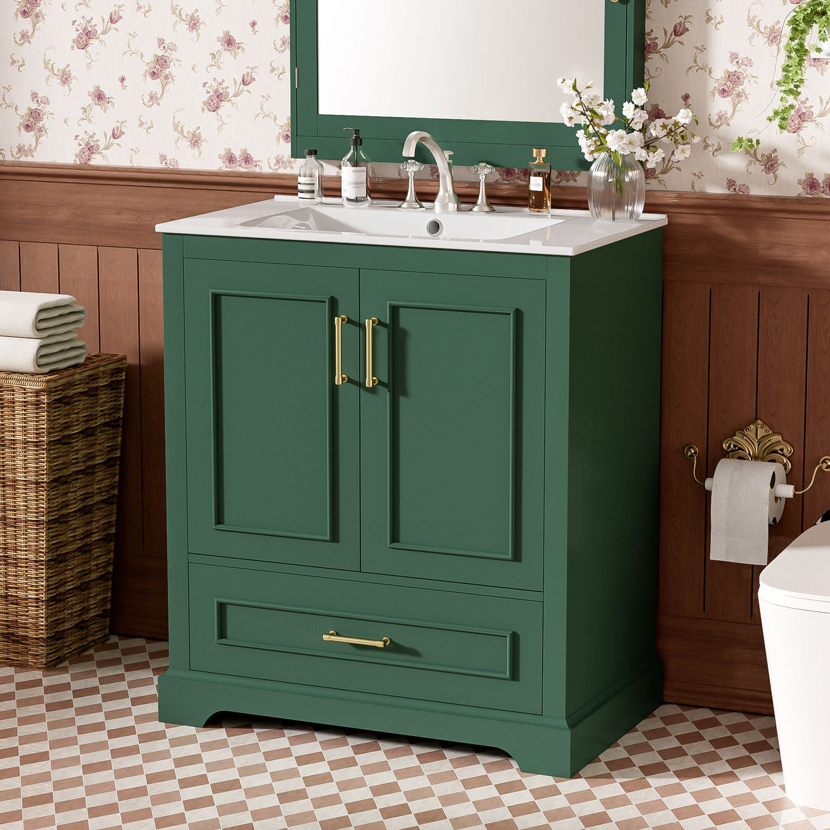 Bathroom Vanity with Sink and Soft Close Doors - White, Black, Green, or Gray