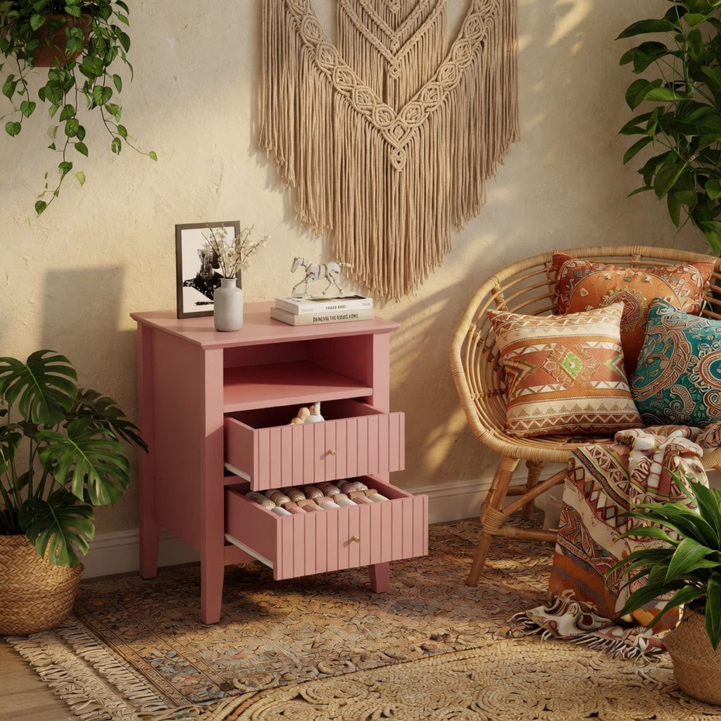 Fluted Nightstand with 2 Drawers and Soft-Close Slides - Multiple Colors