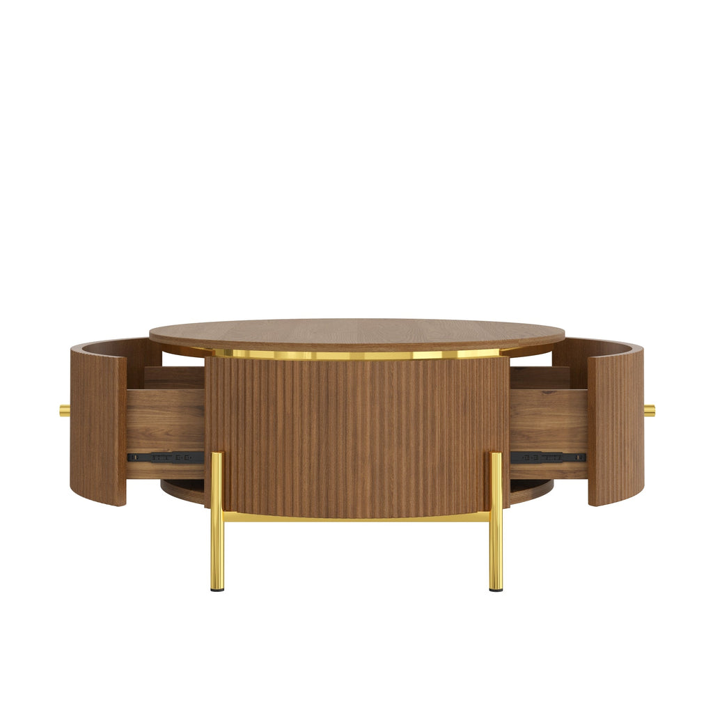 Modern Round Coffee Table with 2 Large Drawers Storage - MDF