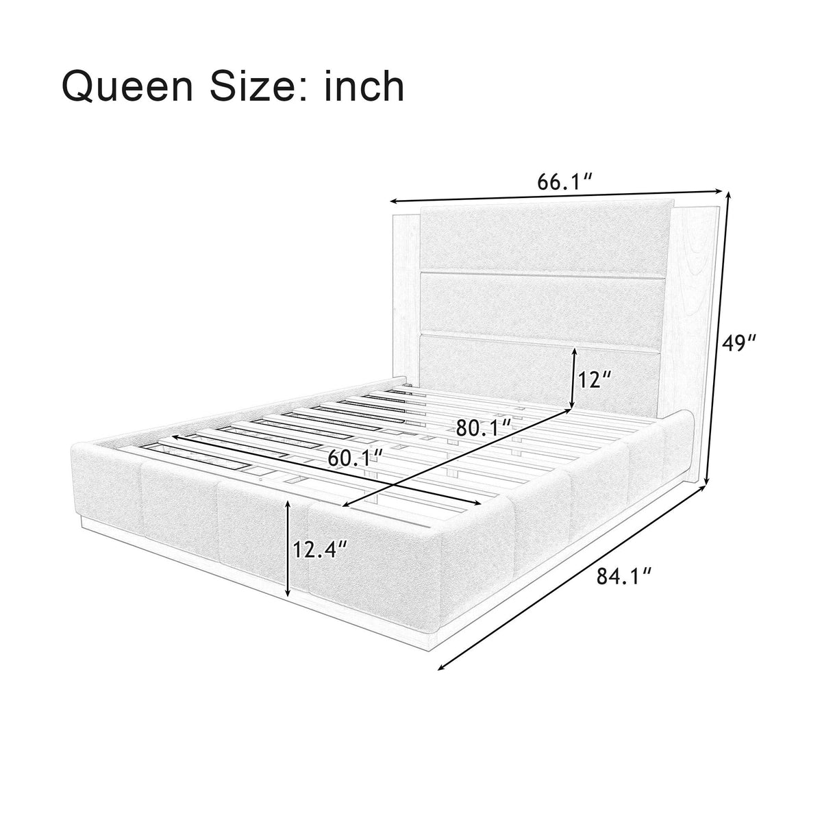 Modern Upholstered Platform Bed with Extended Headboard - Queen or King