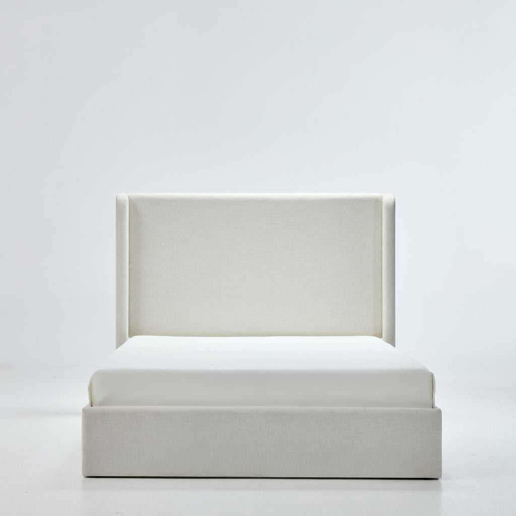 Minimalist Upholstered Wingback Bed Frame with High Headboard - Beige