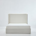 Minimalist Upholstered Wingback Bed Frame with High Headboard - Beige