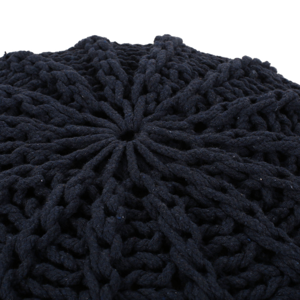 Knitted Round Pouf Ottoman with Polystyrene Fill - Beige or Blue