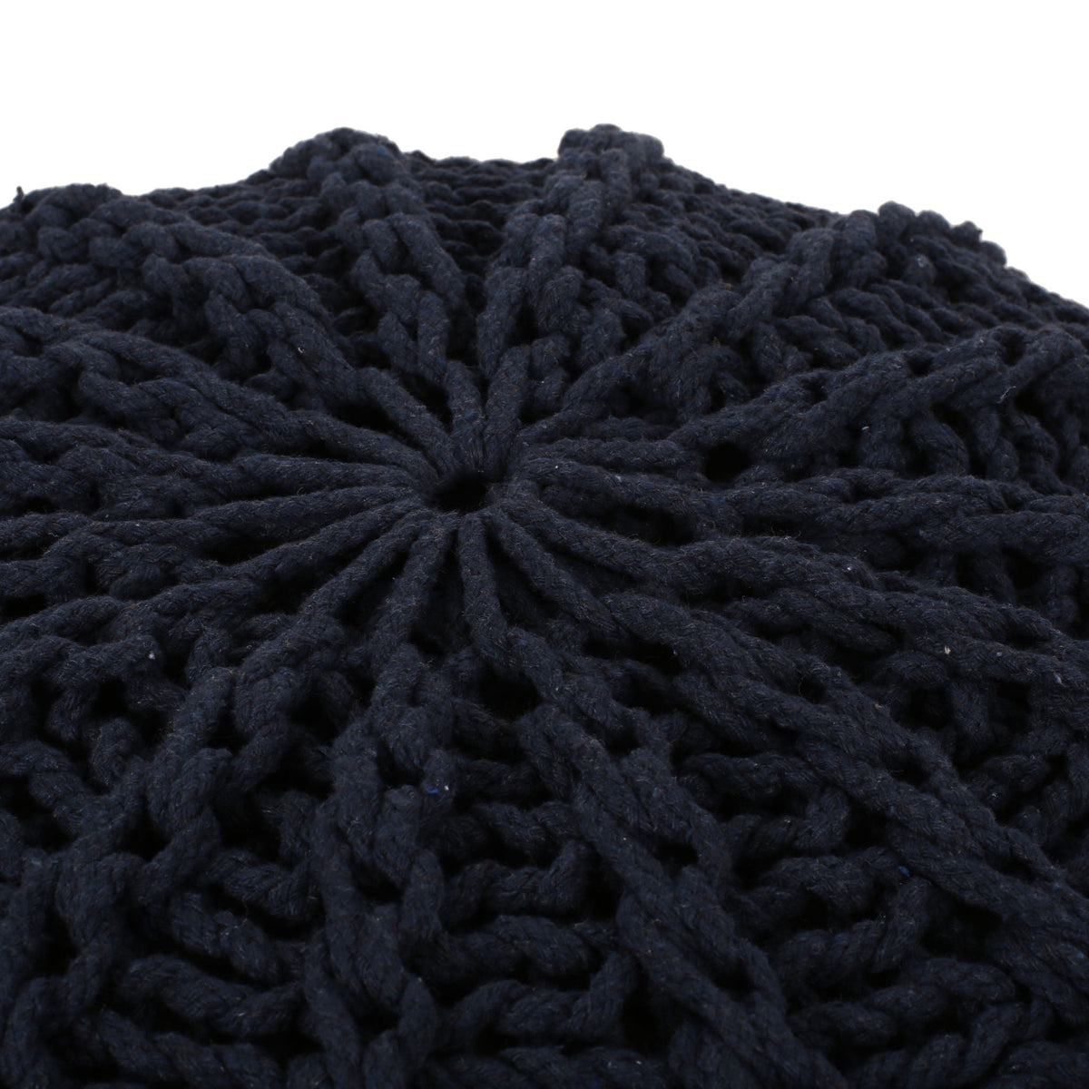 Knitted Round Pouf Ottoman with Polystyrene Fill - Beige or Blue