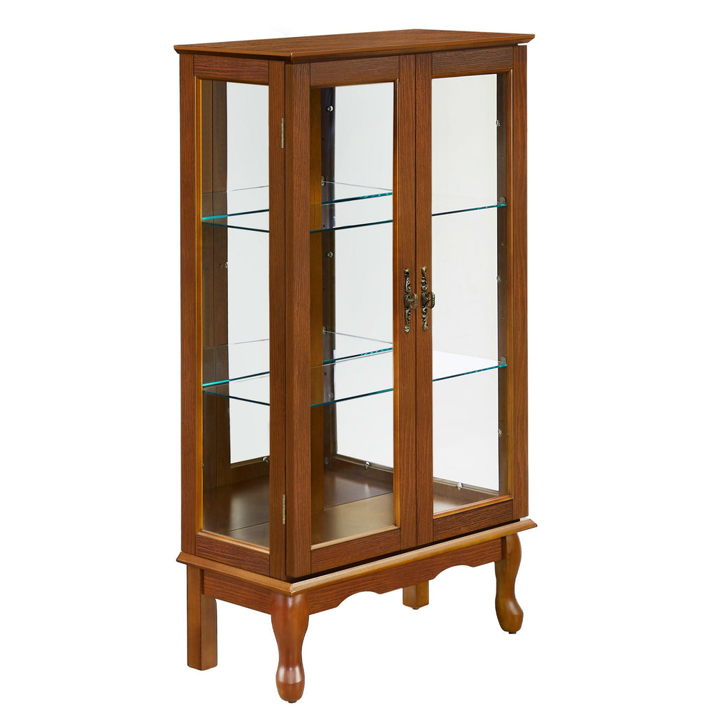 Lighted Curio Display Cabinet with Adjustable Shelves - Light Brown, Dark Brown, Dark Red