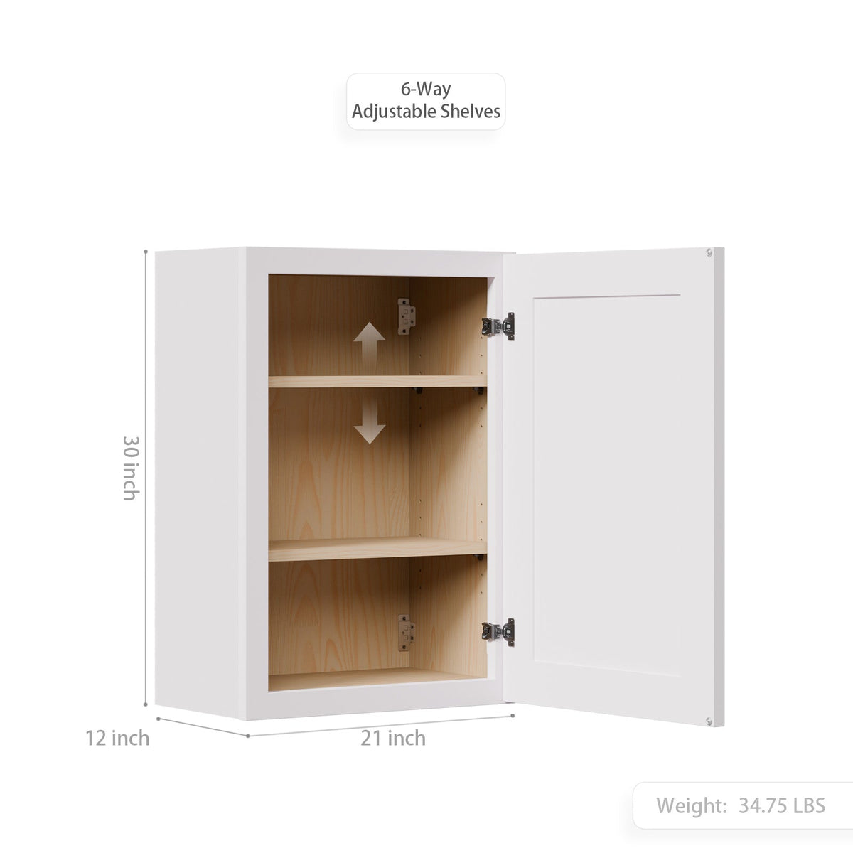 21" Solid Wood Shaker Bathroom Storage Cabinet with Soft-Close Door - White