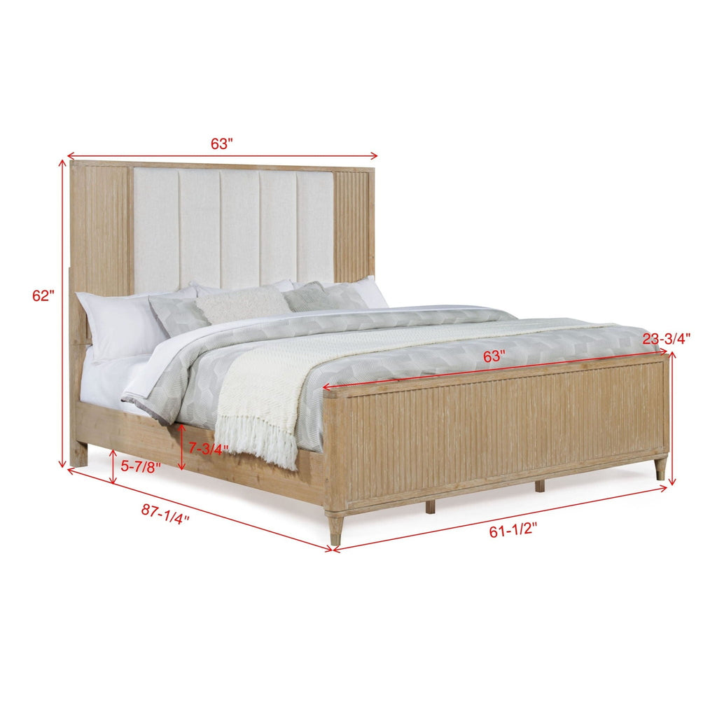 Light Brown High Headboard Panel Bed with Upholstered Feature