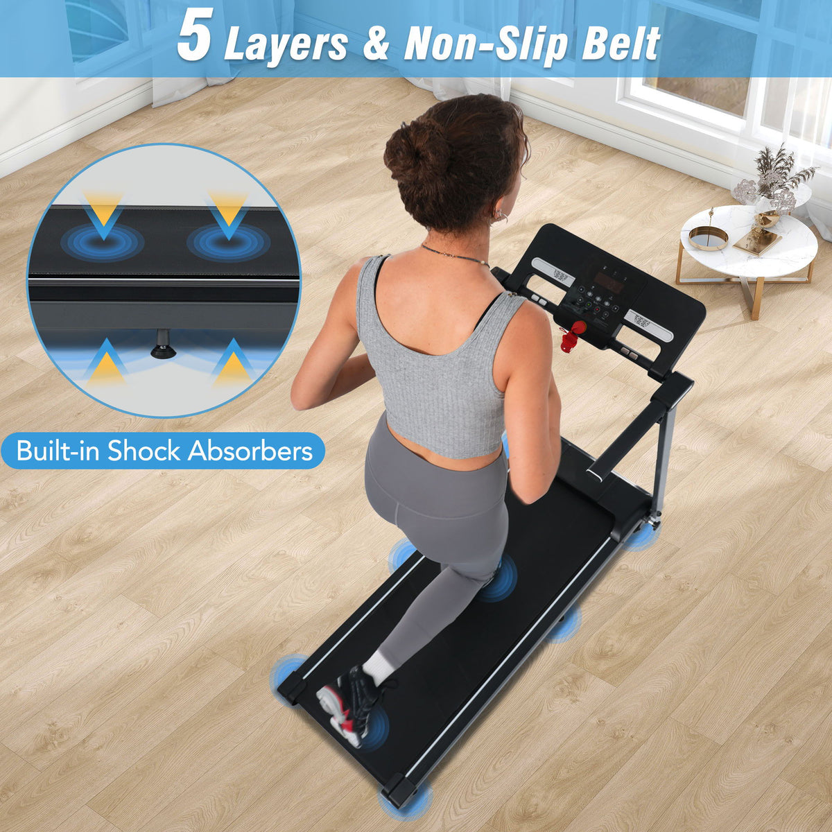 Folding Walking Pad Treadmill with Incline - Black