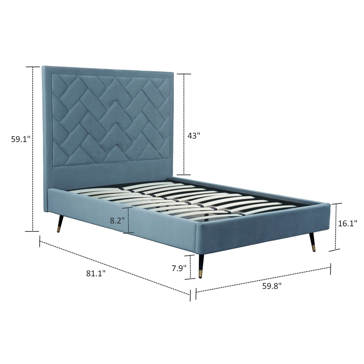 Upholstered Bed with Headboard and Slats - Multiple Colors