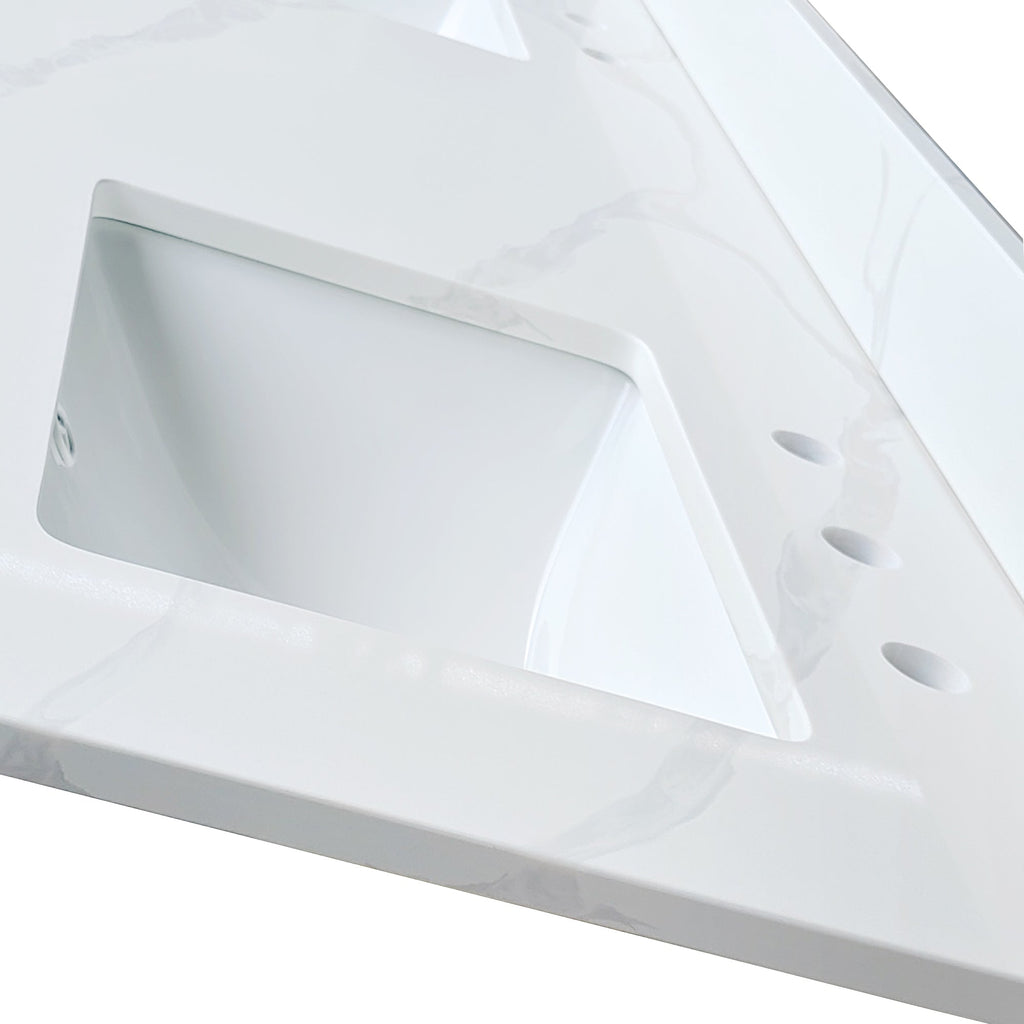 61-Inch Quartz Double Bathroom Vanity Top with Dual Undermount Sinks - Carrara