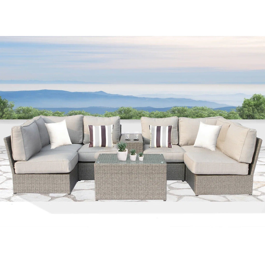 Modular Wicker Patio Seating Group with Cushions - Gray or Dark Brown