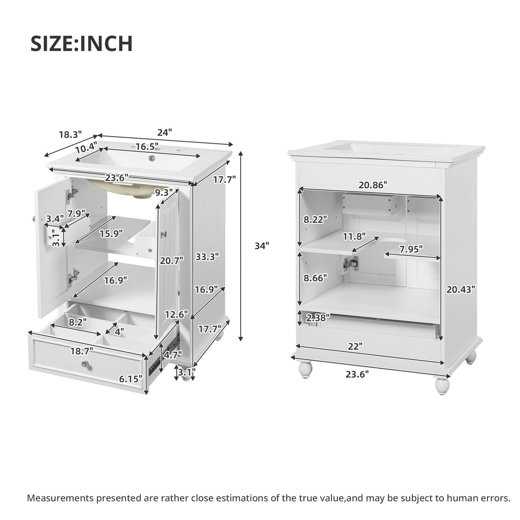 Modern Bathroom Vanity With Sink, Cabinet, And Drawers