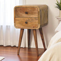 Solid Wood Mini Curved Nightstand with 2 Drawers - Oak-ish