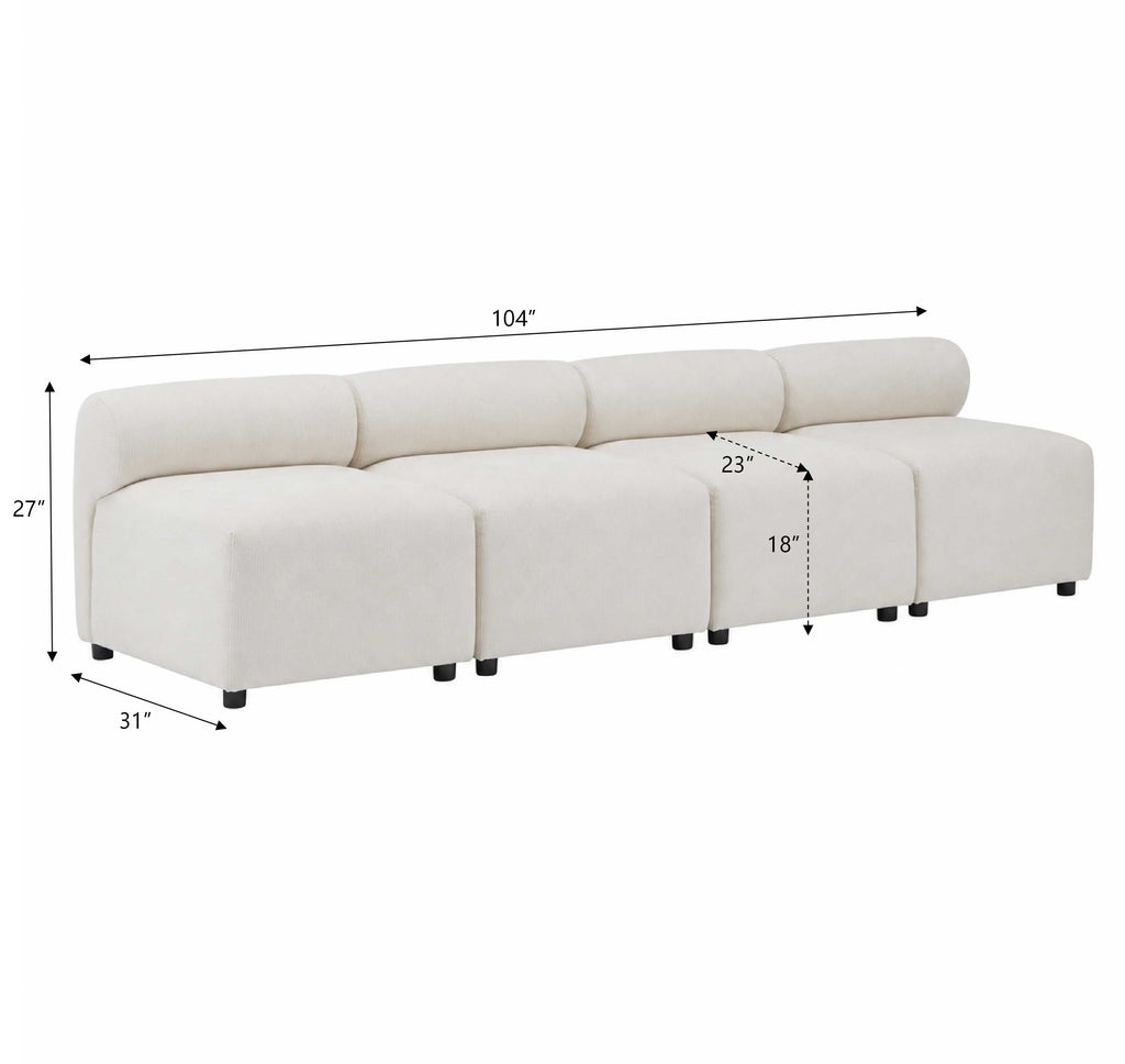 Evelyn 4-Piece Modular Chenille Sectional Sofa with Solid Wood Frame - Ivory