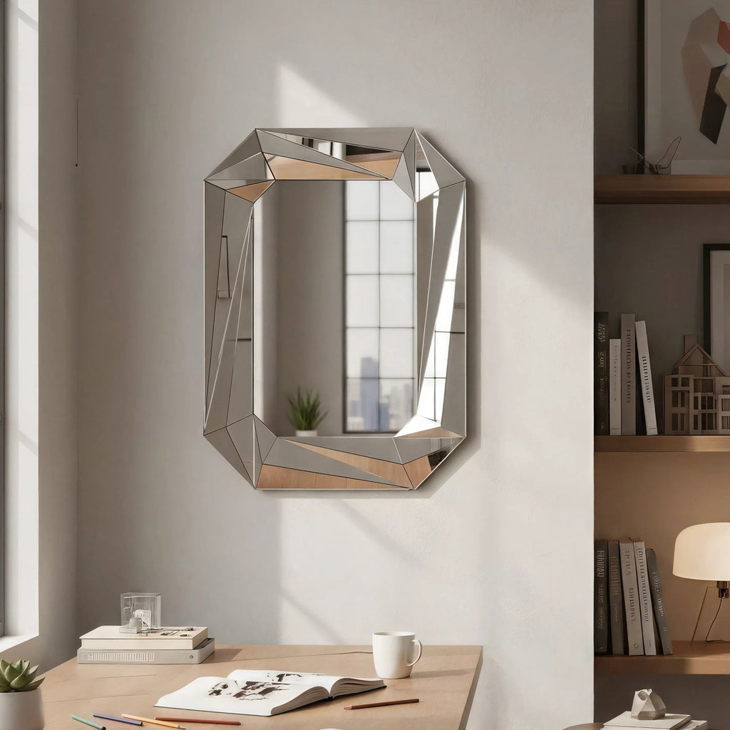 Diamond Shaped Large Wall Mirror with Frameless Modern Design