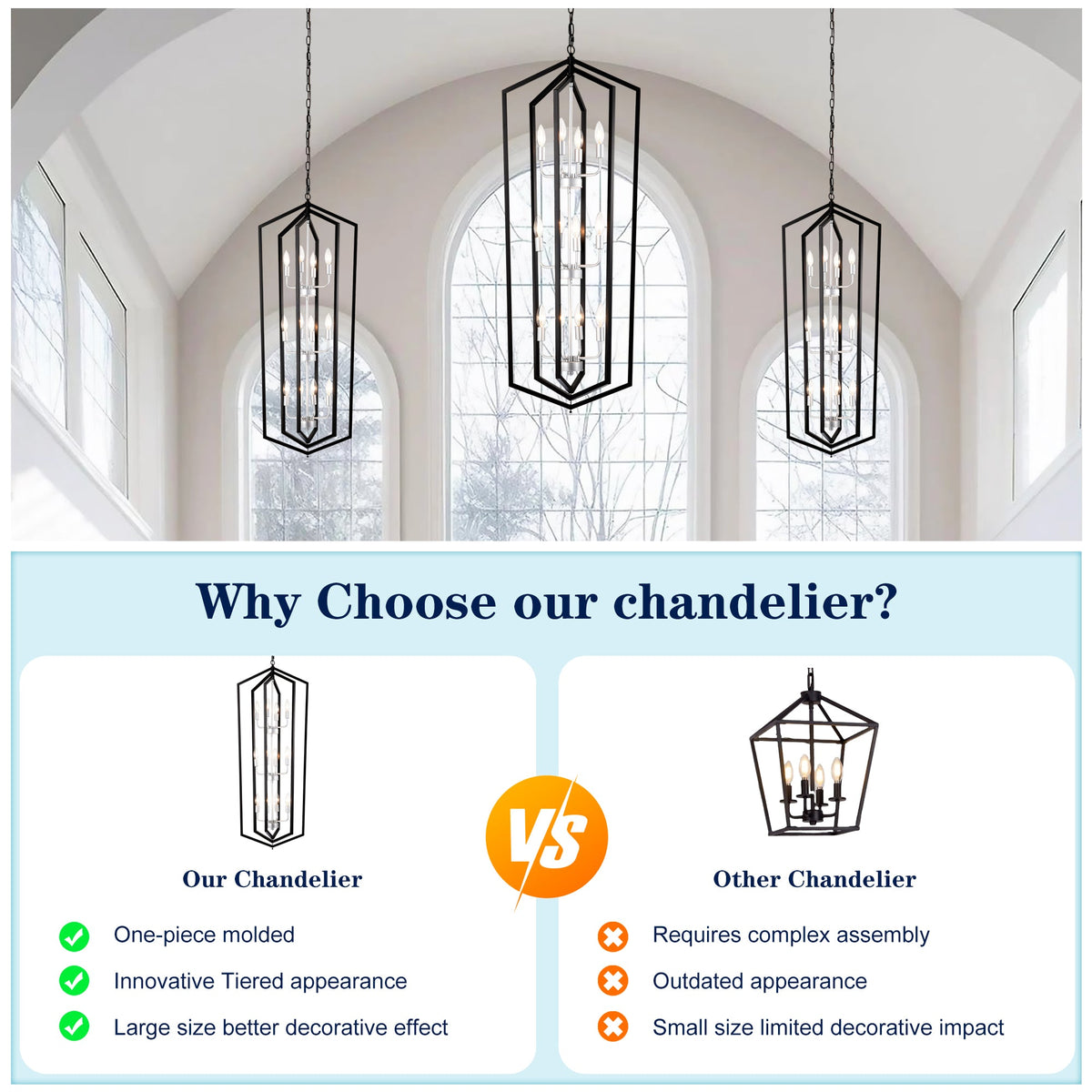 12-Light Farmhouse Kitchen Chandelier with Matte Finish - Metal