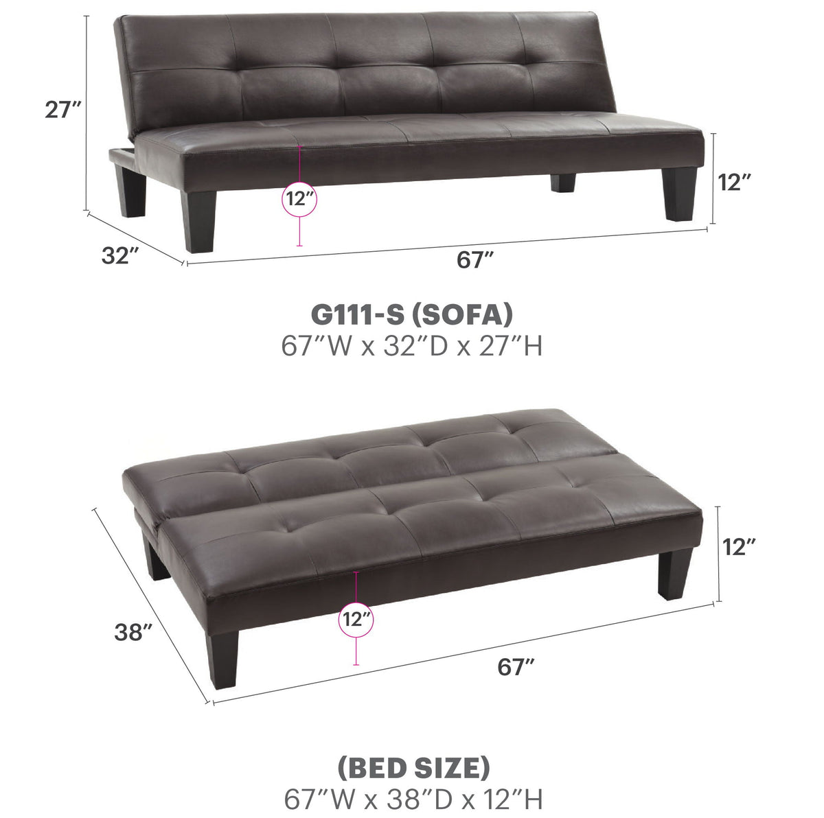 Alan Sofa Bed with Contemporary Design - Black, Dark Brown, Red, Light Brown