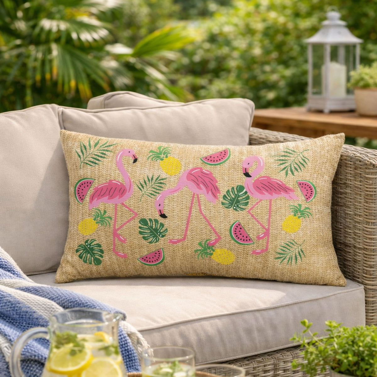 Summer Outdoor Lumbar Flamingo Pillows - Multi