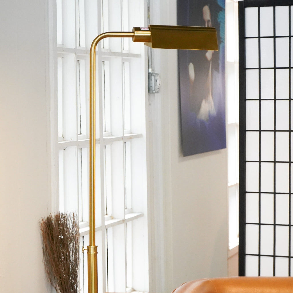 Gold Floor Lamp with Slim Profile and Sturdy Metal Base - Elara