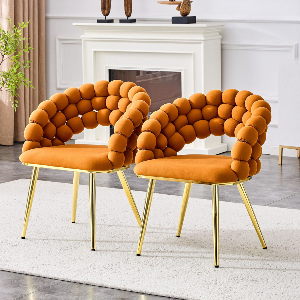 Ball Chain Bubble Dining Chair Set with Sculptural Backrest - Dark Gray, Beige, Orange
