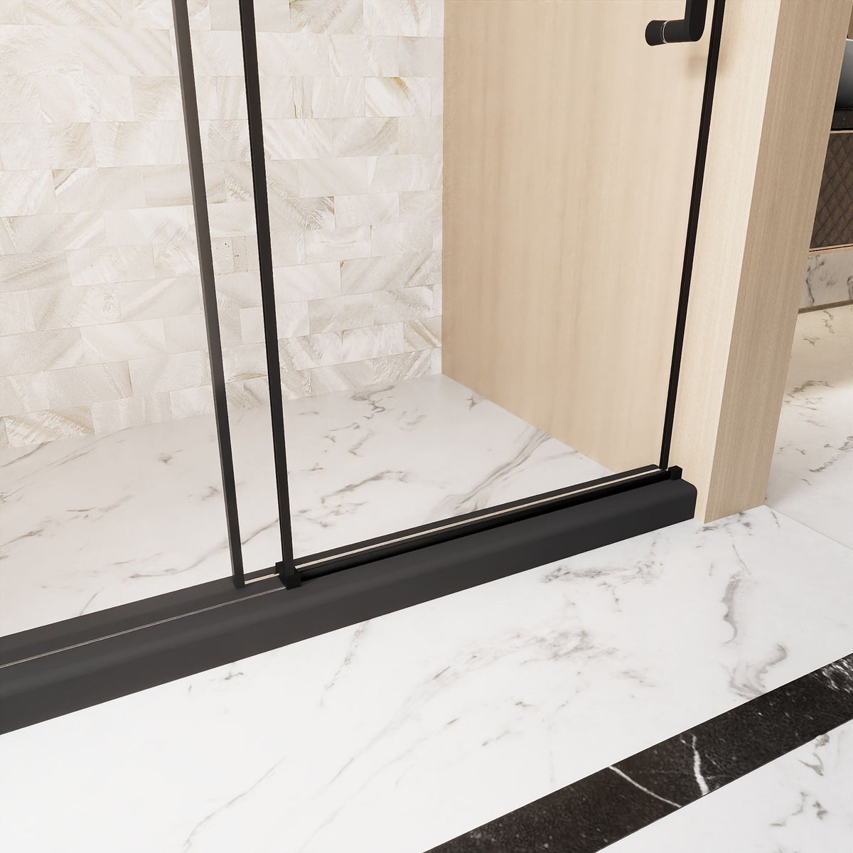 Frameless Single Sliding Shower Door with Square Tube Track - Black