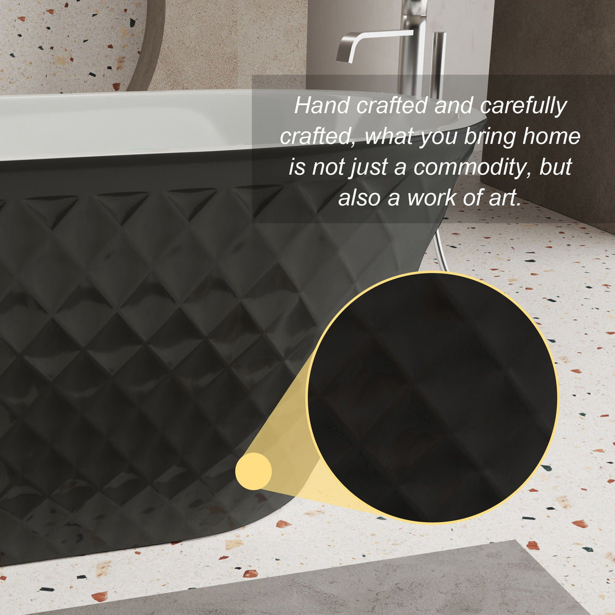 Freestanding Bathtub with Diamond Pattern Design - White or Black