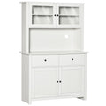 Antique White Kitchen Buffet Hutch with Glass Doors and Storage