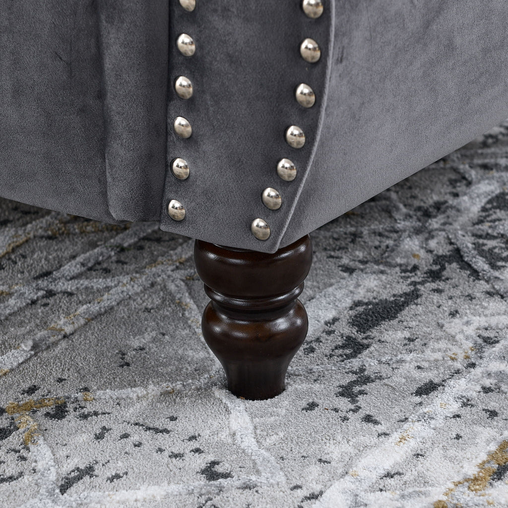 Chesterfield Sofa with Rolled Arms and Nailhead Trim – Solid Wood Frame
