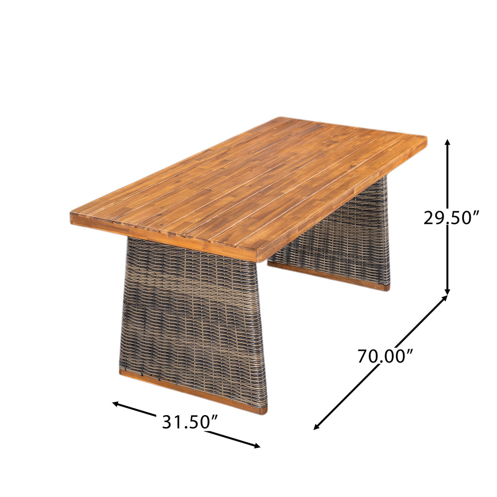 Outdoor Acacia Wood Dining Table with Slatted Top - Teak Finish