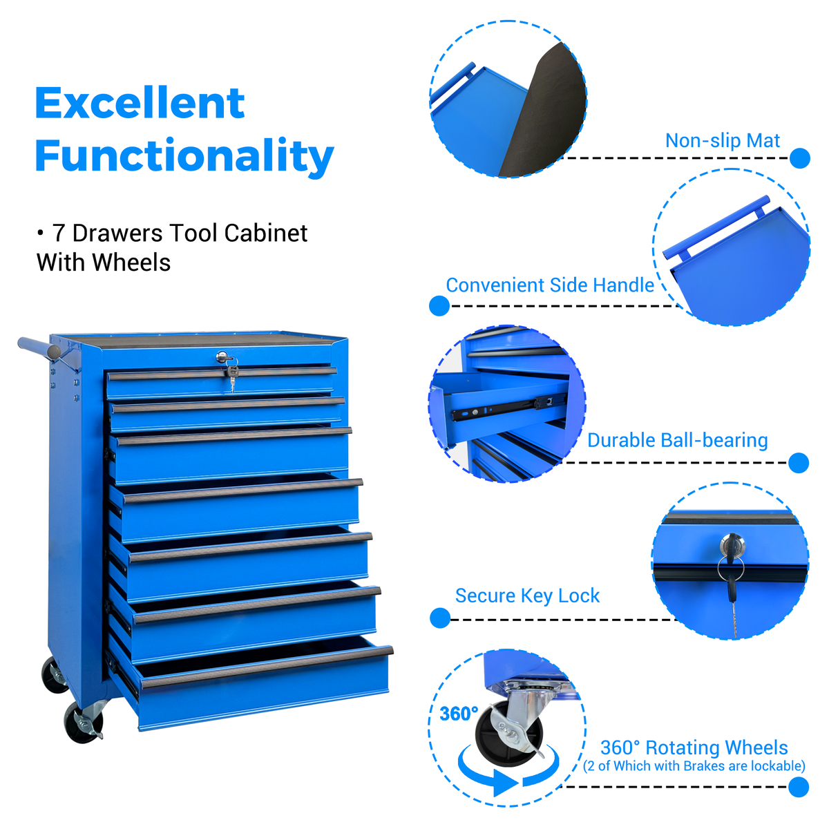 Rolling Metal Tool Chest with 7 Drawers - 20" Steel Cabinet