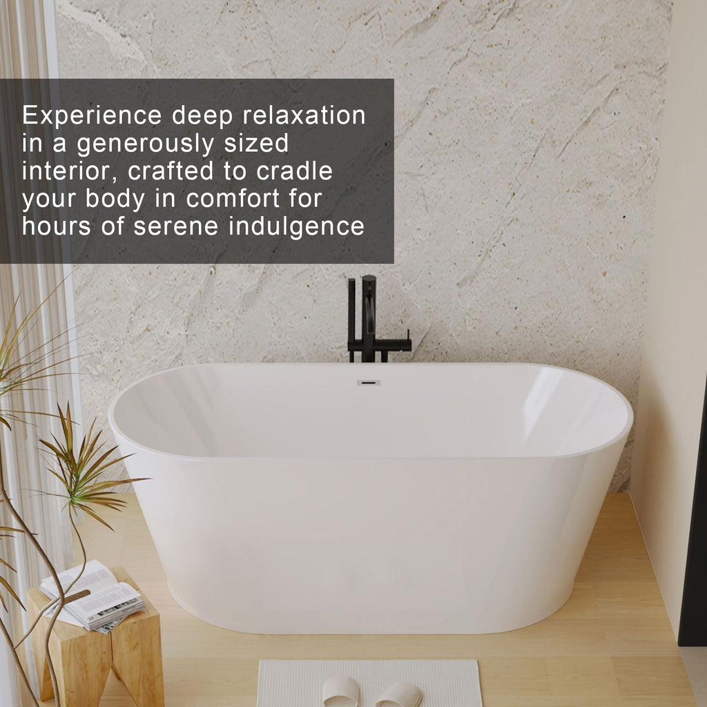 Glossy Freestanding Bathtub with Toe Tap Drain - Multiple Sizes, White or Black