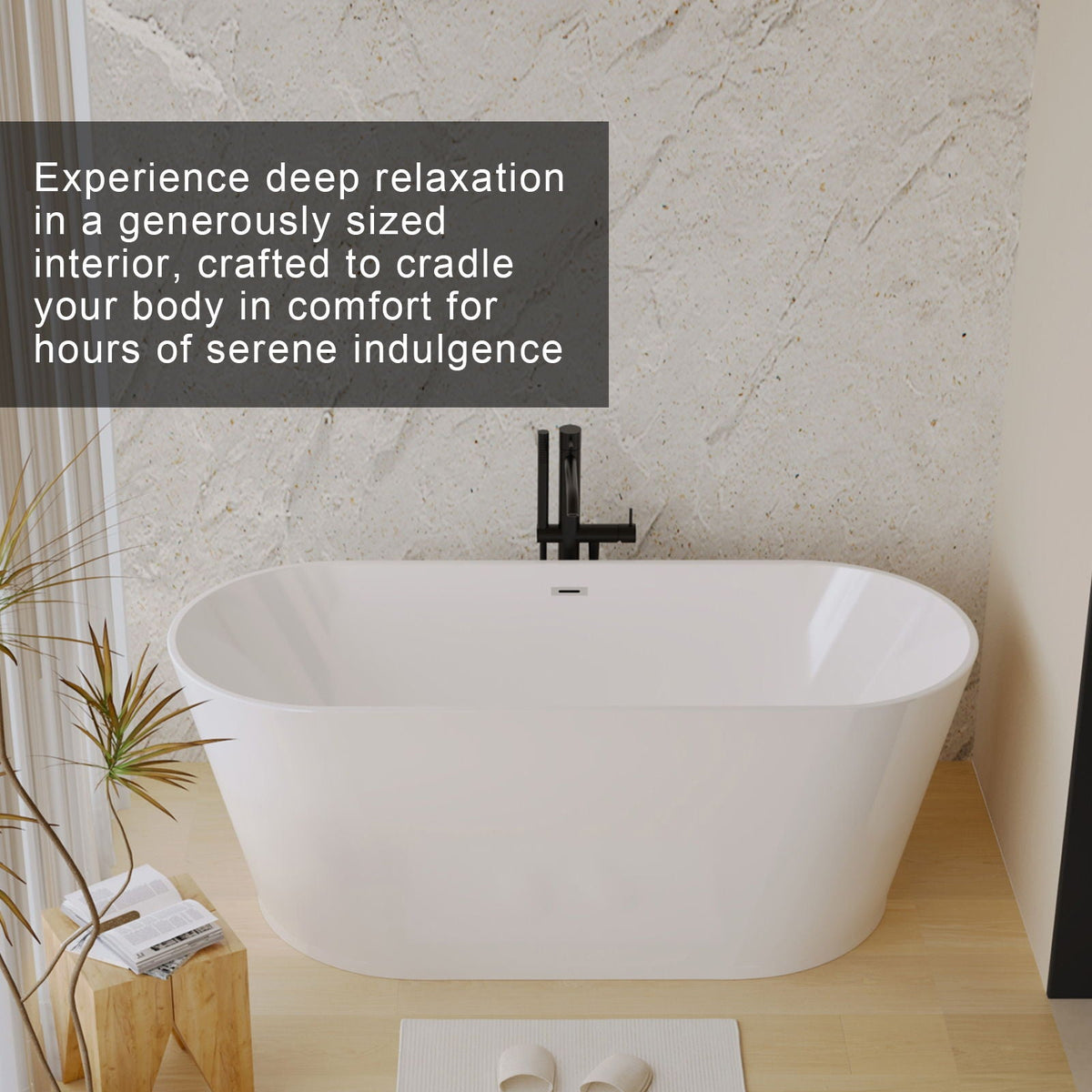 Glossy Freestanding Bathtub with Toe Tap Drain - Multiple Sizes, White or Black