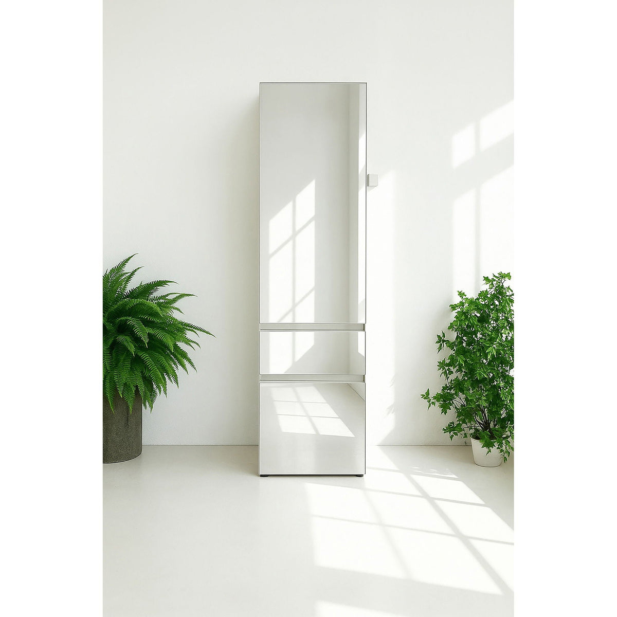 Slim Modular Closet Cabinet with Mirror - White