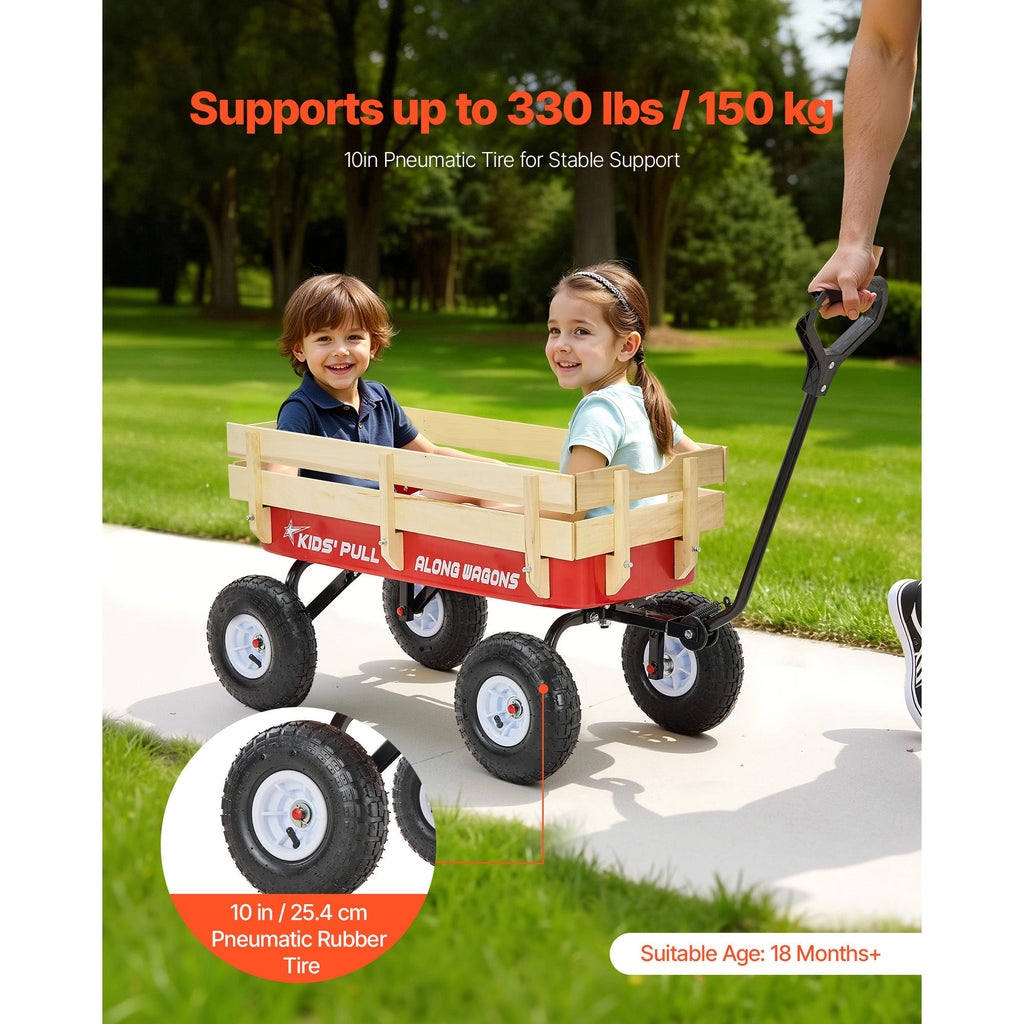 Pull-Along Wagon for Kids with Wooden Panels & Handle - 39 Inch