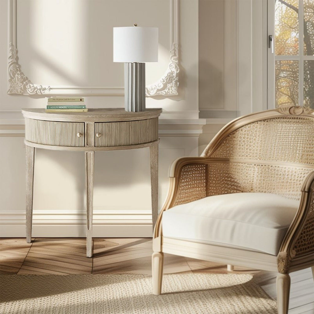 Vintage Inspired Storage Console Table with Fluted Doors - Light Brown